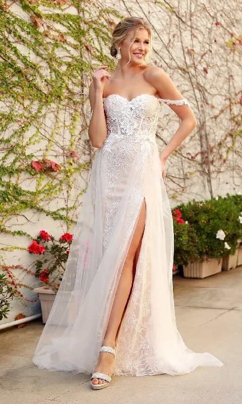 Off-the-Shoulder White Long Lace Formal Evening Gown