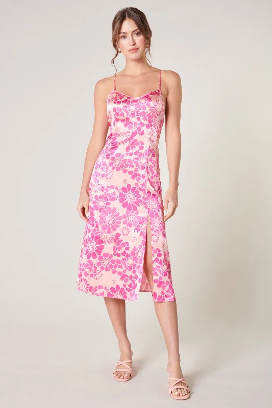 Pink Paradise Harlow Satin Midi Dress