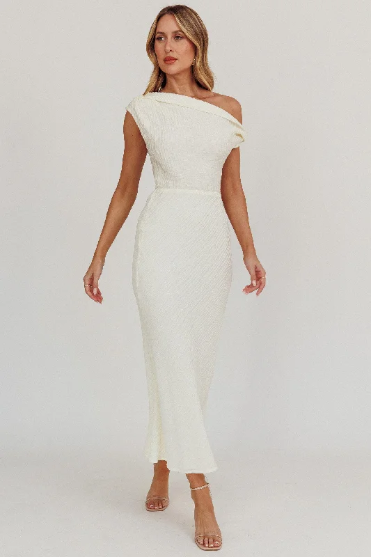 Play Date Off Shoulder Textured Midi Dress Cream