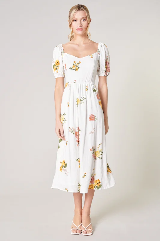 Priya Floral Alessi Puff Sleeve Midi Dress