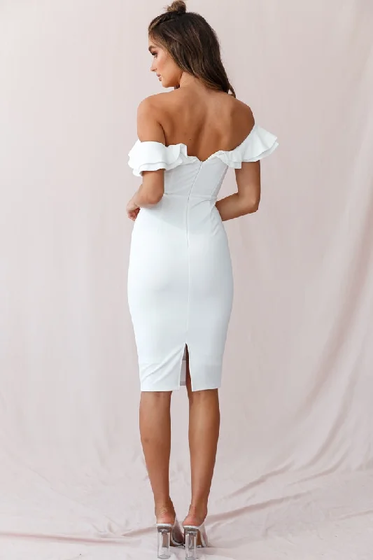 Rossi Ruffled Off The Shoulder Bodycon Dress White