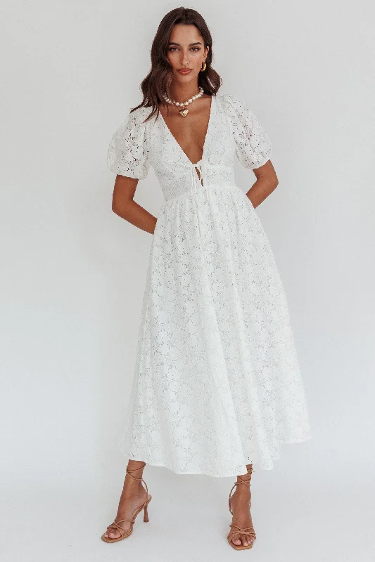 Sunday Kinda Love Puff Sleeve Lace Dress White