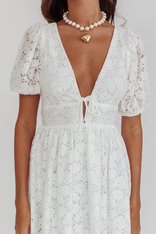 Sunday Kinda Love Puff Sleeve Lace Dress White