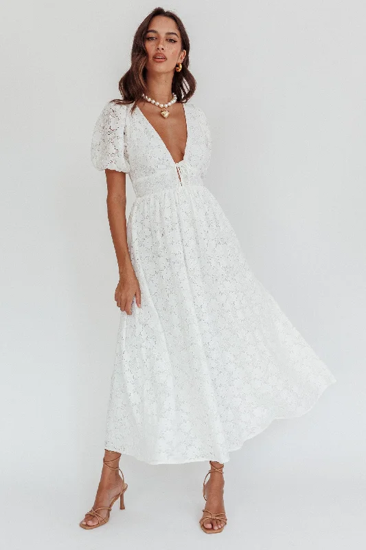 Sunday Kinda Love Puff Sleeve Lace Dress White