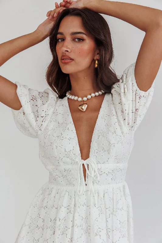 Sunday Kinda Love Puff Sleeve Lace Dress White