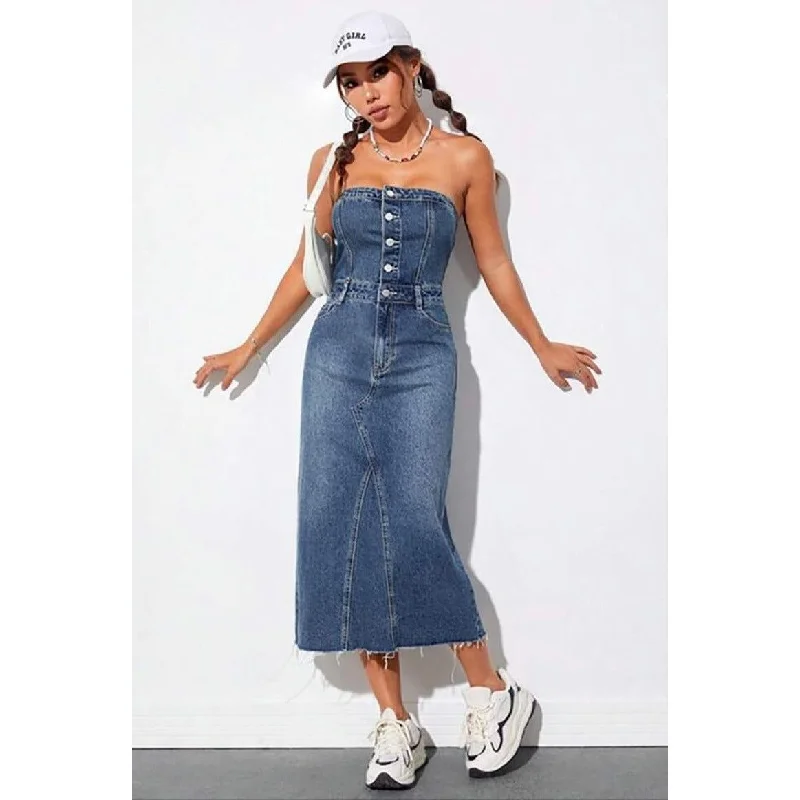 Buttoned Denim Boobtube Dress