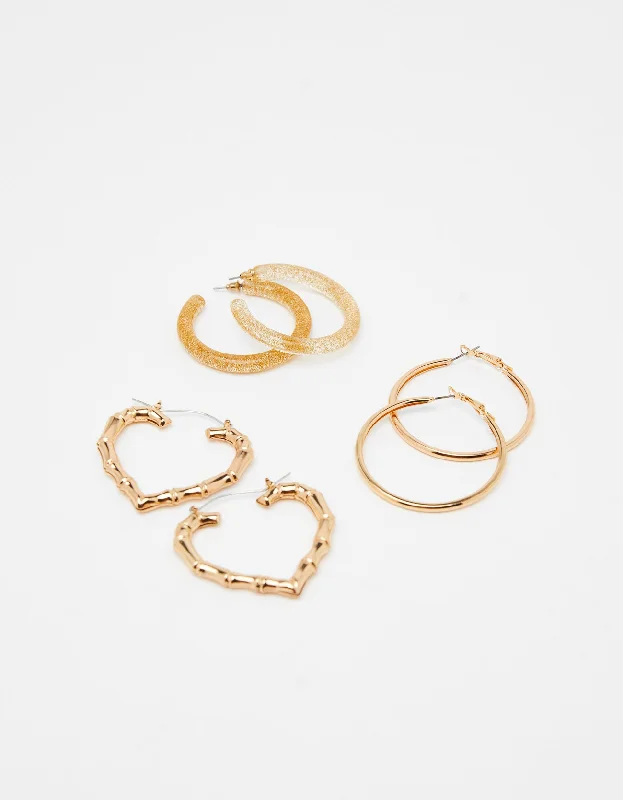 Set of 3 pairs of hoop earrings