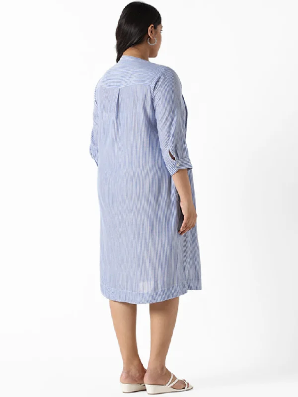 Gia Blue Striped Cotton Relaxed-Fit Straight Dress