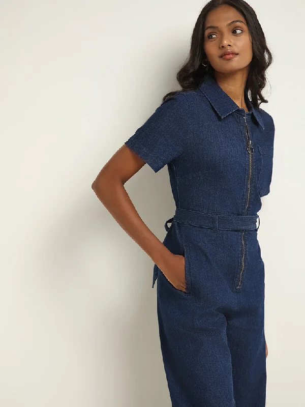 LOV Blue Denim Jumpsuit with Belt