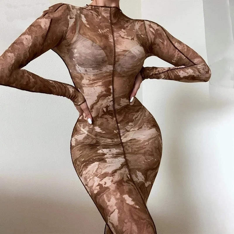 Mesh see-through bodycon dress