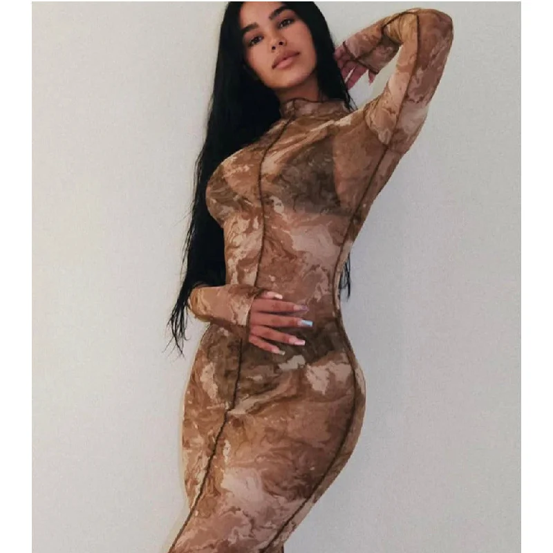 Mesh see-through bodycon dress