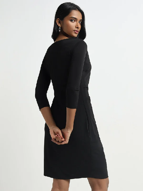 Wardrobe Black Ruched-Detailed Wrap Dress