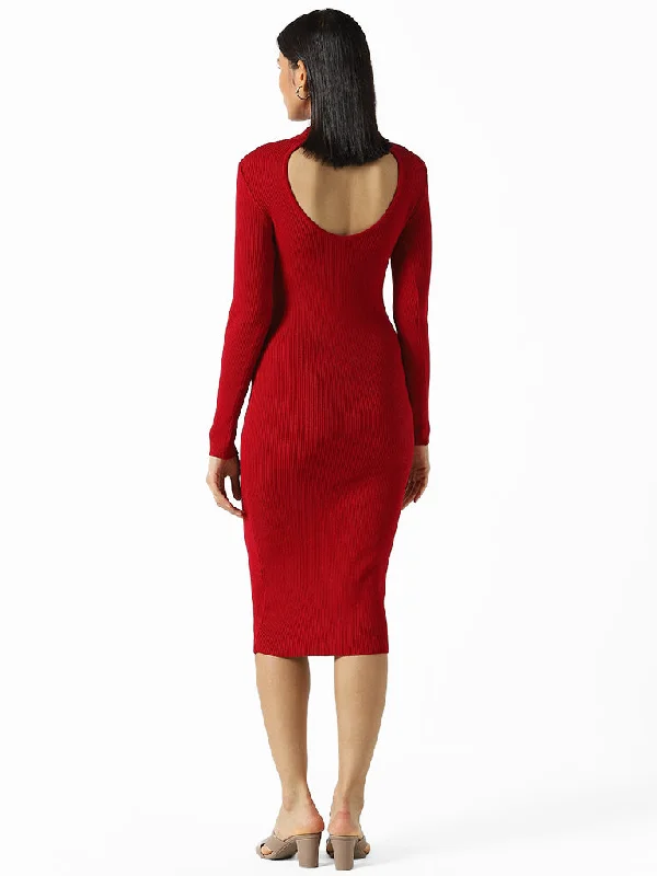 Wardrobe Solid Red Bodycon Dress