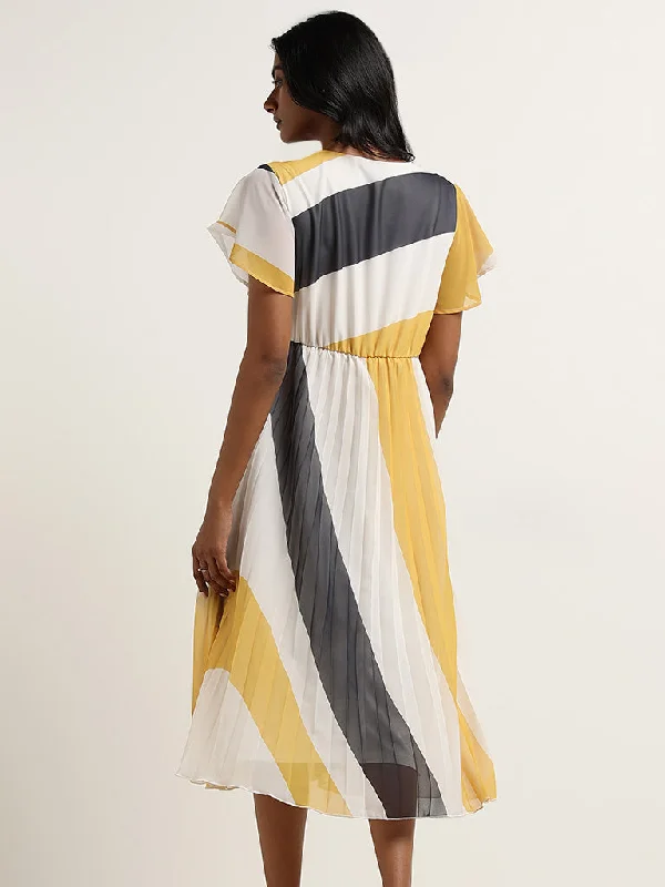 Wardrobe Yellow Accordion Pleated A-Line Dress